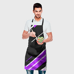 Фартук кулинарный Бело-фиолетовые полосы на чёрном фоне, цвет: 3D-принт — фото 2