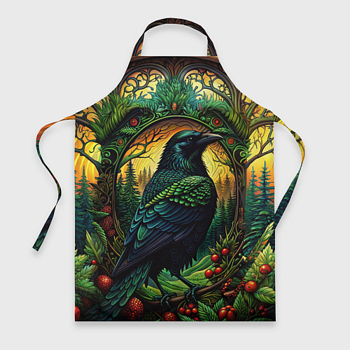 Фартук Скандинавский ворон лесной узор / 3D-принт – фото 1