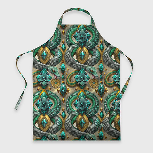 Фартук Паттерн зеленые темные змеи / 3D-принт – фото 1