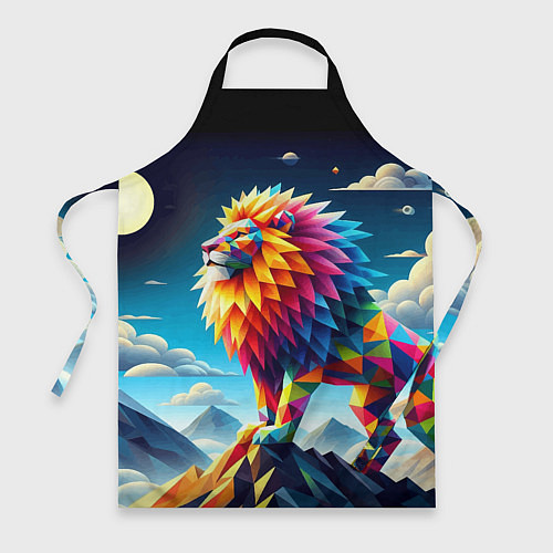 Фартук Полигональный лев в горах - нейроарт / 3D-принт – фото 1