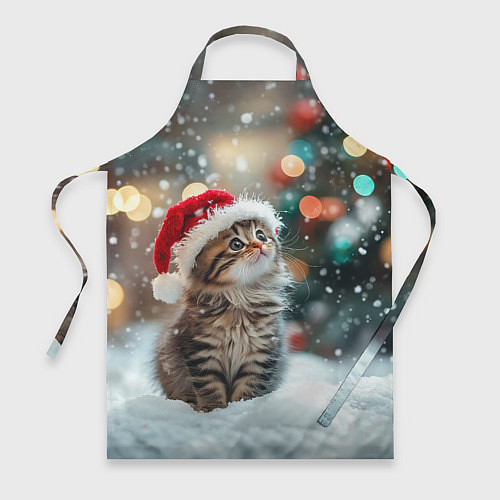 Фартук Новогодний котенок и снег / 3D-принт – фото 1