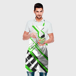 Фартук кулинарный Зелёно-чёрные полосы на белом фоне, цвет: 3D-принт — фото 2