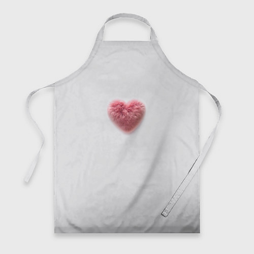 Фартук Розовое объемное сердце из меха на сером фоне / 3D-принт – фото 1