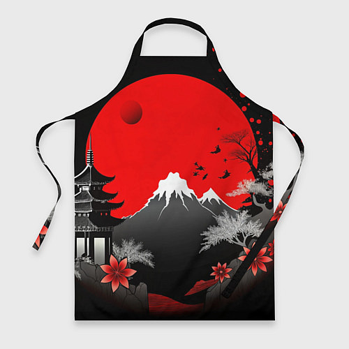 Фартук Японская гора и красная луна / 3D-принт – фото 1