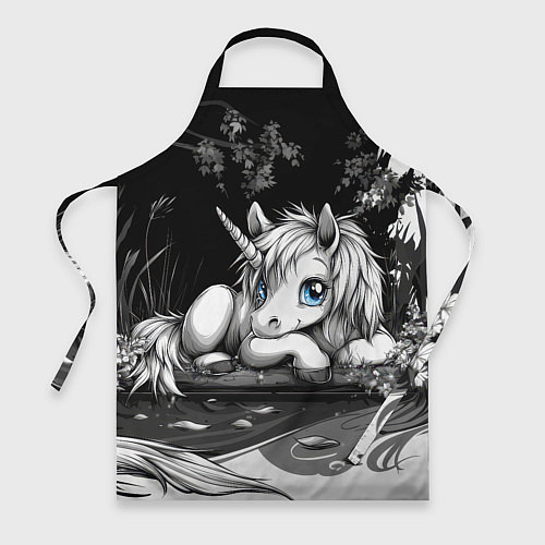 Фартук Белый единорог с голубыми глазами / 3D-принт – фото 1