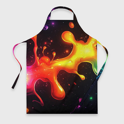 Фартук Радужные кляксы на черном фоне / 3D-принт – фото 1