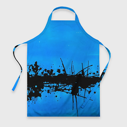 Фартук Черные брызги краски на синем / 3D-принт – фото 1