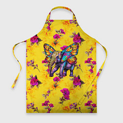 Фартук Слон с крыльями бабочки на цветочном фоне