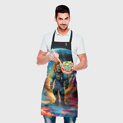 Фартук кулинарный Лев бравый космонавт - неоновый космос, цвет: 3D-принт — фото 2