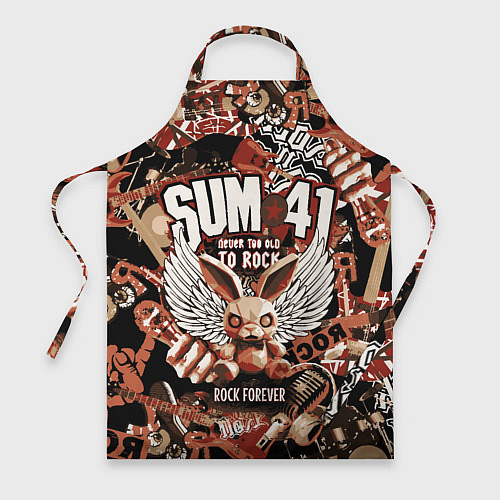 Фартук Sum 41 на фоне кролика и гитар / 3D-принт – фото 1