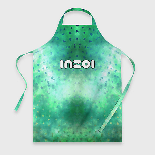 Фартук Inzoi белый логотип на зеленом фоне / 3D-принт – фото 1