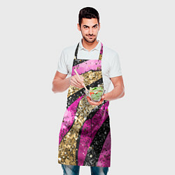 Фартук кулинарный Розовые и золотые полосы - текстура, цвет: 3D-принт — фото 2