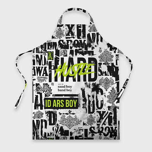 Фартук Pattern with inscriptions hustle sand boy / 3D-принт – фото 1