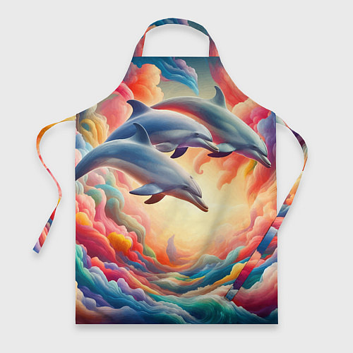 Фартук Три небесных дельфина - нейроарт фантазия / 3D-принт – фото 1