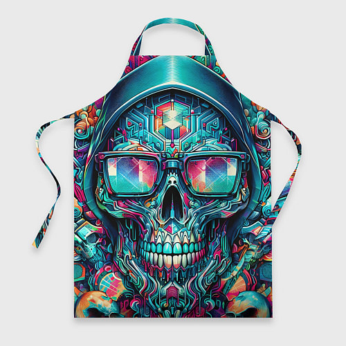 Фартук Кибер череп в балахоне и очках - нейроарт фантазия / 3D-принт – фото 1