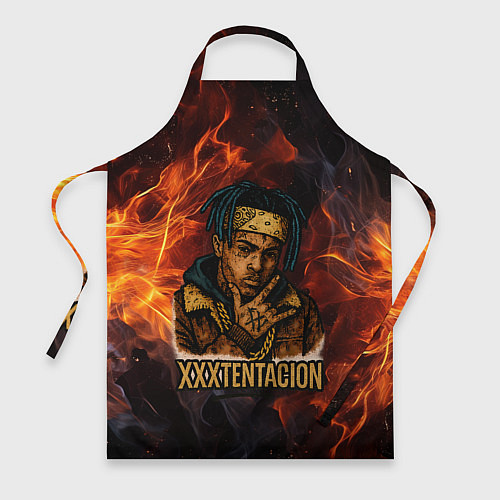 Фартук XXXTentacion на фоне огня / 3D-принт – фото 1