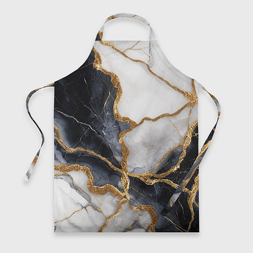 Фартук Мрамор белый и черный с золотом / 3D-принт – фото 1