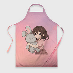 Фартук кулинарный Девочка обнимает зайцика в аниме, цвет: 3D-принт