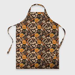 Фартук кулинарный Новогодний орнамент с корицей и дольками апельсина, цвет: 3D-принт