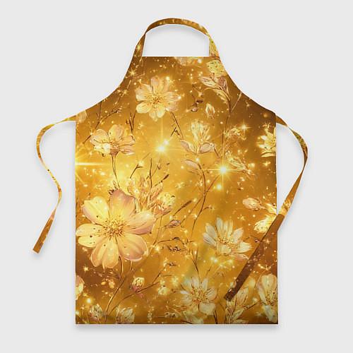 Фартук Цветочный золотой с искрами / 3D-принт – фото 1