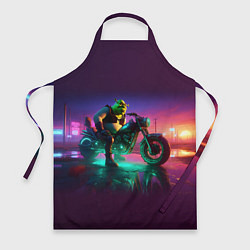 Фартук кулинарный Шрек на мотоцикле на закате - нейроарт фантазия, цвет: 3D-принт