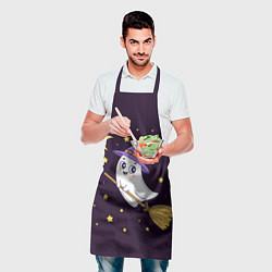 Фартук кулинарный Хэллоуин, привидение на метле, звезды, цвет: 3D-принт — фото 2