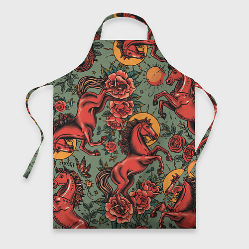 Фартук Красный конь и розы / 3D-принт – фото 1