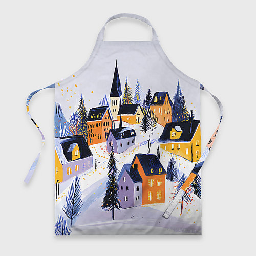 Фартук Новогодние домики на горе / 3D-принт – фото 1
