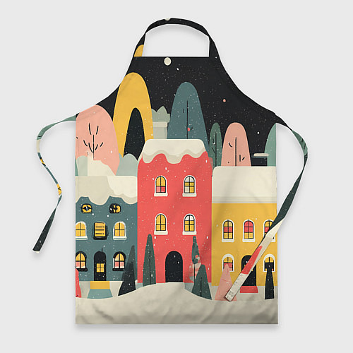 Фартук Разноцветные новогодние дома / 3D-принт – фото 1