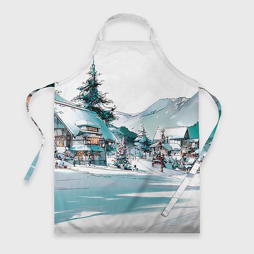 Фартук Дома и елки - Новый год / 3D-принт – фото 1