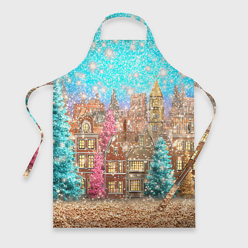 Фартук Новогодний город в блестках / 3D-принт – фото 1