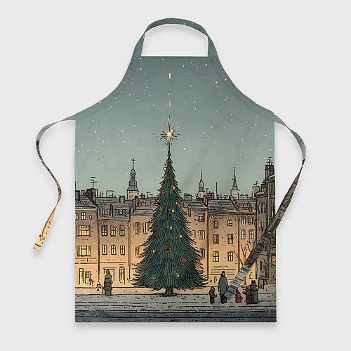 Фартук Новогодняя елка во дворе / 3D-принт – фото 1