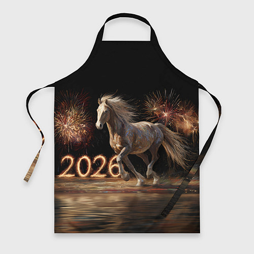 Фартук 2026 Лошадь на фоне салюта / 3D-принт – фото 1