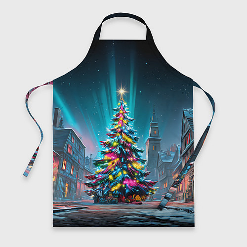 Фартук Новогодняя елка в гирляндах / 3D-принт – фото 1