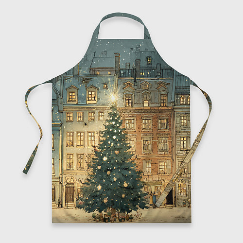Фартук Новогодний старый город / 3D-принт – фото 1
