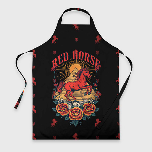 Фартук Красная лошадь на фоне пирамиды / 3D-принт – фото 1