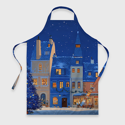 Фартук Синяя новогодняя елочка во дворе / 3D-принт – фото 1