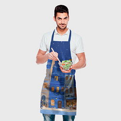 Фартук кулинарный Синяя новогодняя елочка во дворе, цвет: 3D-принт — фото 2