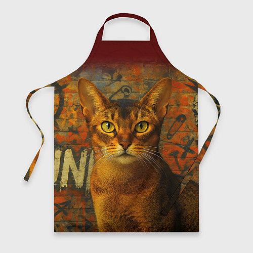 Фартук Абиссинская кошка на фоне кирпичной стены с граффи / 3D-принт – фото 1