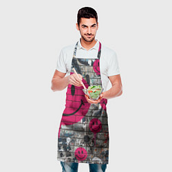 Фартук кулинарный Розовые смайлы граффити, цвет: 3D-принт — фото 2