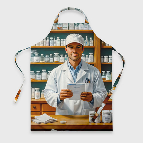 Фартук Фармацевт у аптечных полок / 3D-принт – фото 1