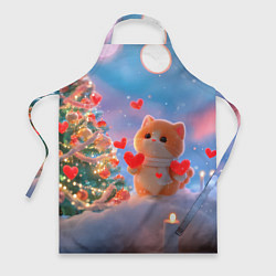 Фартук Рыжий котенок в сердечках у елочки