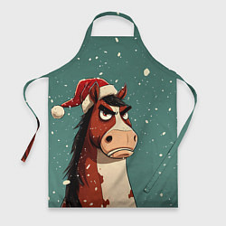 Фартук кулинарный Новогодняя лошадь на фоне снегопада, цвет: 3D-принт