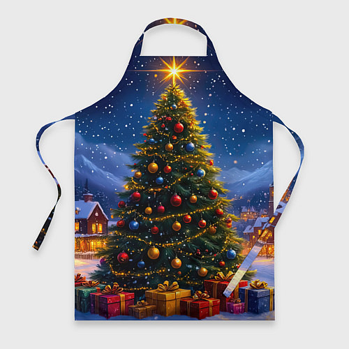 Фартук Рождественская сказка в заснеженной деревне / 3D-принт – фото 1