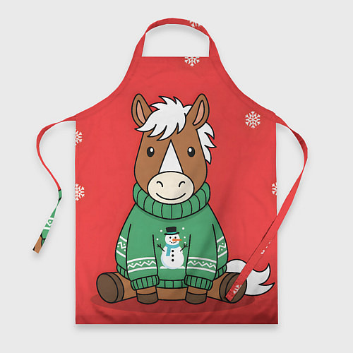 Фартук Новогодняя лошадка в зеленом свитере / 3D-принт – фото 1