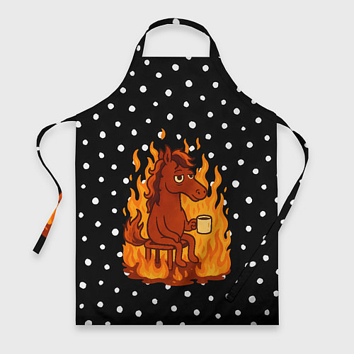 Фартук Красная лошадь в огне с кофе - мем 2026 / 3D-принт – фото 1