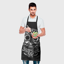 Фартук кулинарный Мексиканский череп на черном, цвет: 3D-принт — фото 2