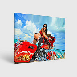 Картина прямоугольная Sexy girl on red bike