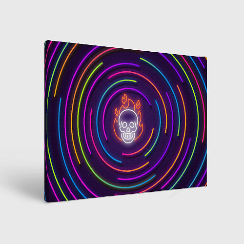 Картина прямоугольная Неон череп с линиями / 3D-принт – фото 1