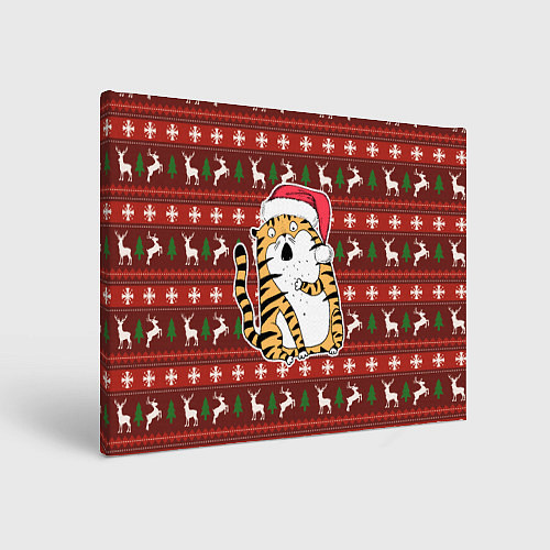 Картина прямоугольная Рождественский удивленный тигр / 3D-принт – фото 1